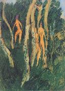 Ernst Ludwig Kirchner Drei Akte unter Baumen painting
